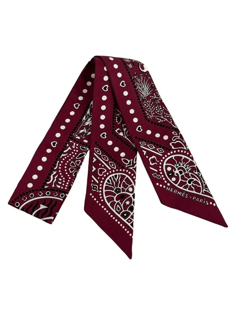 Hermes Scarf Twilly Bordeaux White Black Entre Ciel Et Mer Same
